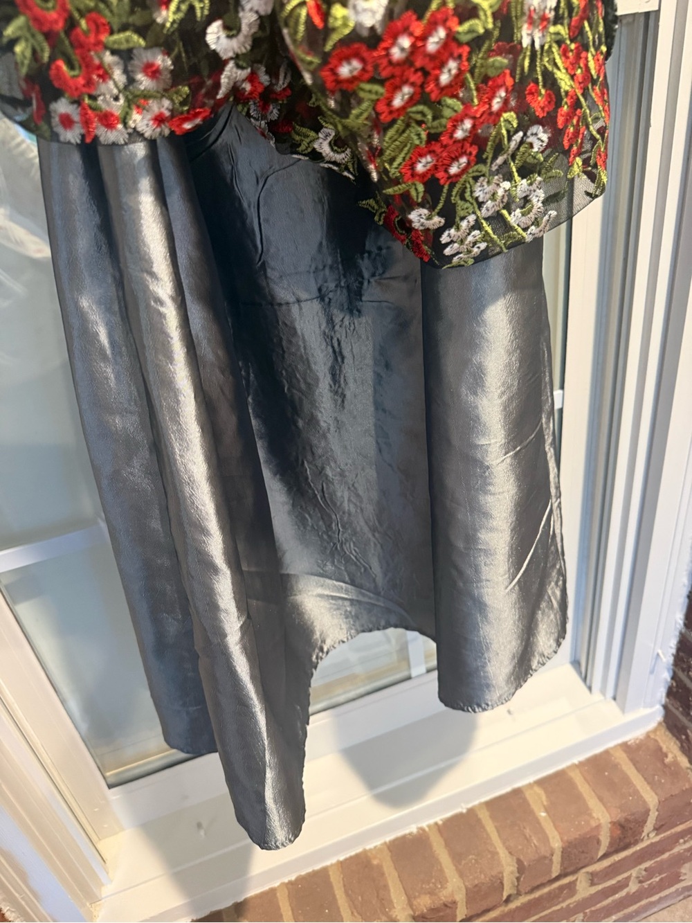 BHLDN Black Midi Dress with Red, White & Green Floral Embroidery and Green Trim - Picture 8 of 15